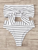 Striped<b style="color:White;"><font size="1"> -</font></b>Tie<b style="color:White;"><font size="1"> -</font></b>Front<b style="color:White;"><font size="1"> -</font></b>Bandeau With High Waist Bikini Set