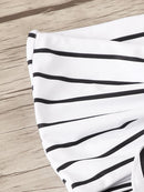 Striped<b style="color:White;"><font size="1"> -</font></b>Tie<b style="color:White;"><font size="1"> -</font></b>Front<b style="color:White;"><font size="1"> -</font></b>Bandeau With High Waist Bikini Set