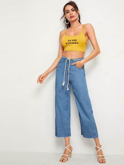 Rope<b style="color:White;"><font size="1"> -</font></b>Belted<b style="color:White;"><font size="1"> -</font></b>Wide Leg Crop Jeans