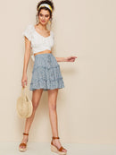 Ditsy<b style="color:White;"><font size="1"> -</font></b>Floral Drawstring Waist Frill Trim Skirt