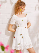 Eyelet<b style="color:White;"><font size="1"> -</font></b>Embroidery Square Neck Dress