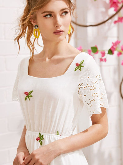 Eyelet<b style="color:White;"><font size="1"> -</font></b>Embroidery Square Neck Dress