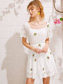 Eyelet<b style="color:White;"><font size="1"> -</font></b>Embroidery Square Neck Dress