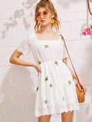 Eyelet<b style="color:White;"><font size="1"> -</font></b>Embroidery Square Neck Dress