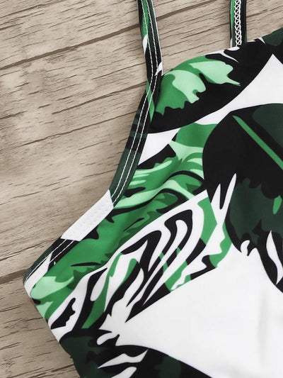 Random<b style="color:White;"><font size="1"> -</font></b>Leaf<b style="color:White;"><font size="1"> -</font></b>Lace-up<b style="color:White;"><font size="1"> -</font></b>Top With Striped Bikini Set