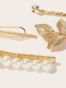 Faux<b style="color:White;"><font size="1"> -</font></b>Pearl<b style="color:White;"><font size="1"> -</font></b>& Leaf Detail Hairpin 4pcs