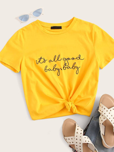 Slogan<b style="color:White;"><font size="1"> -</font></b>Print Solid Fitted Tee