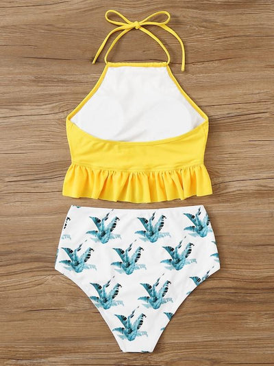 Ruffle Hem<b style="color:White;"><font size="1"> -</font></b>Top With Random Leaf Bikini Set