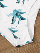 Ruffle Hem<b style="color:White;"><font size="1"> -</font></b>Top With Random Leaf Bikini Set