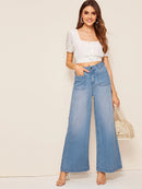 Pocket<b style="color:White;"><font size="1"> -</font></b>Patch Wide Leg Jeans