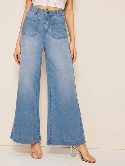 Pocket<b style="color:White;"><font size="1"> -</font></b>Patch Wide Leg Jeans