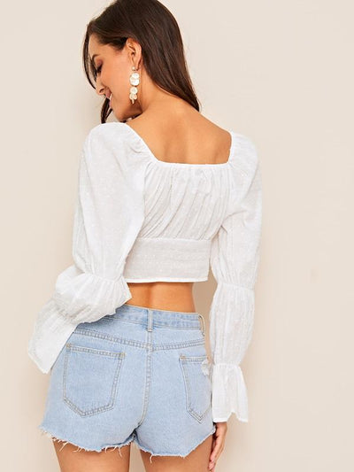 Virago<b style="color:White;"><font size="1"> -</font></b>Sleeve<b style="color:White;"><font size="1"> -</font></b>Swiss Dot Plunge Crop Top