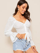 Virago<b style="color:White;"><font size="1"> -</font></b>Sleeve<b style="color:White;"><font size="1"> -</font></b>Swiss Dot Plunge Crop Top