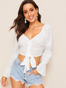 Virago<b style="color:White;"><font size="1"> -</font></b>Sleeve<b style="color:White;"><font size="1"> -</font></b>Swiss Dot Plunge Crop Top