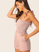 Ruffle<b style="color:White;"><font size="1"> -</font></b>Strap Shirred Bodice Romper