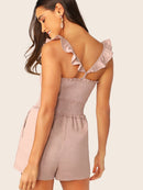 Ruffle<b style="color:White;"><font size="1"> -</font></b>Strap Shirred Bodice Romper