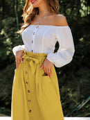 Button<b style="color:White;"><font size="1"> -</font></b>Through<b style="color:White;"><font size="1"> -</font></b>Dual Pocket Belted Paperbag Skirt