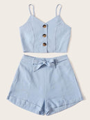 Button<b style="color:White;"><font size="1"> -</font></b>Front<b style="color:White;"><font size="1"> -</font></b>Cami Top With Belted Shorts