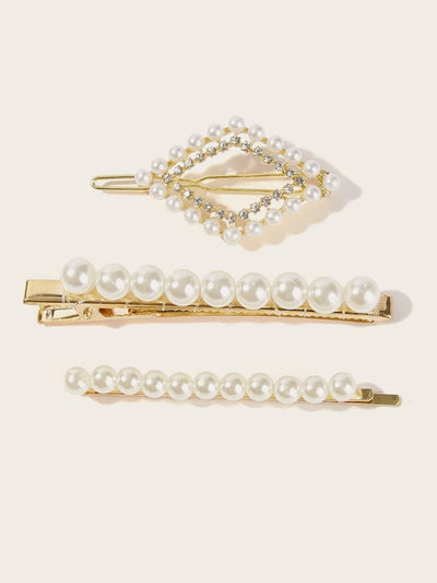 Pearl<b style="color:White;"><font size="1"> -</font></b>Decorated Hair Clip 3pcs