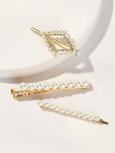 Pearl<b style="color:White;"><font size="1"> -</font></b>Decorated Hair Clip 3pcs