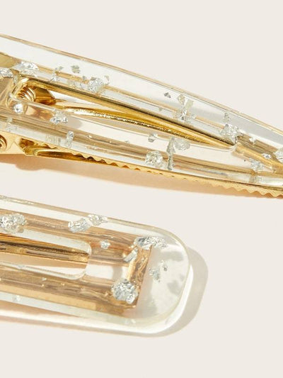 Glitter<b style="color:White;"><font size="1"> -</font></b>Detail<b style="color:White;"><font size="1"> -</font></b>Transparent Hair Clip 2pcs