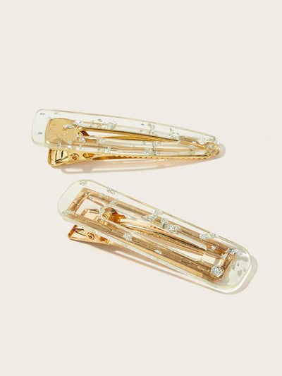 Glitter<b style="color:White;"><font size="1"> -</font></b>Detail<b style="color:White;"><font size="1"> -</font></b>Transparent Hair Clip 2pcs