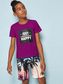 Boys<b style="color:White;"><font size="1"> -</font></b>Letter<b style="color:White;"><font size="1"> -</font></b>Tee<b style="color:White;"><font size="1"> -</font></b>& Coconut Tree Shorts Set