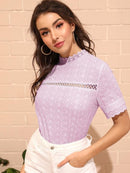 Schiffy<b style="color:White;"><font size="1"> -</font></b>Eyelet<b style="color:White;"><font size="1"> -</font></b>Scallop Mock Neck Top