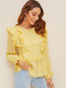 Ruffle<b style="color:White;"><font size="1"> -</font></b>Trim Embroidered Eyelet Top