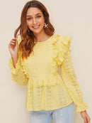 Ruffle<b style="color:White;"><font size="1"> -</font></b>Trim Embroidered Eyelet Top