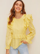 Ruffle<b style="color:White;"><font size="1"> -</font></b>Trim Embroidered Eyelet Top