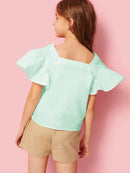 Girls<b style="color:White;"><font size="1"> -</font></b>Ruffle<b style="color:White;"><font size="1"> -</font></b>Armhole Button Up Blouse