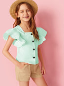 Girls<b style="color:White;"><font size="1"> -</font></b>Ruffle<b style="color:White;"><font size="1"> -</font></b>Armhole Button Up Blouse