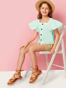 Girls<b style="color:White;"><font size="1"> -</font></b>Ruffle<b style="color:White;"><font size="1"> -</font></b>Armhole Button Up Blouse