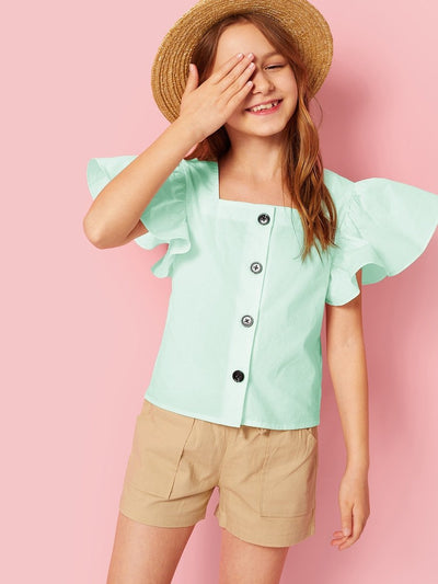 Girls<b style="color:White;"><font size="1"> -</font></b>Ruffle<b style="color:White;"><font size="1"> -</font></b>Armhole Button Up Blouse