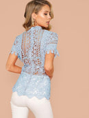 Mock-neck<b style="color:White;"><font size="1"> -</font></b>Guipure<b style="color:White;"><font size="1"> -</font></b>Lace Top Without Bra