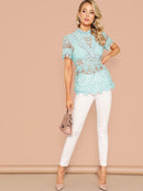 Mock-neck<b style="color:White;"><font size="1"> -</font></b>Guipure<b style="color:White;"><font size="1"> -</font></b>Lace Top Without Bra