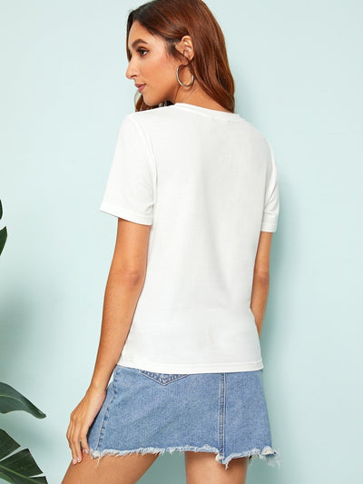 Short<b style="color:White;"><font size="1"> -</font></b>Sleeve Slogan Print Top