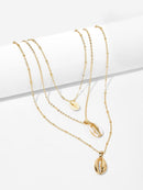 Shell<b style="color:White;"><font size="1"> -</font></b>Pendant<b style="color:White;"><font size="1"> -</font></b>Layered Chain Necklace 1pc