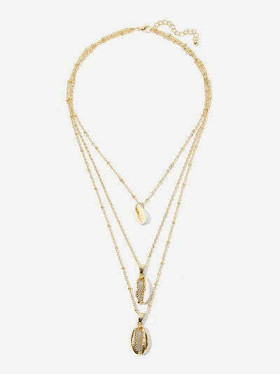 Shell<b style="color:White;"><font size="1"> -</font></b>Pendant<b style="color:White;"><font size="1"> -</font></b>Layered Chain Necklace 1pc