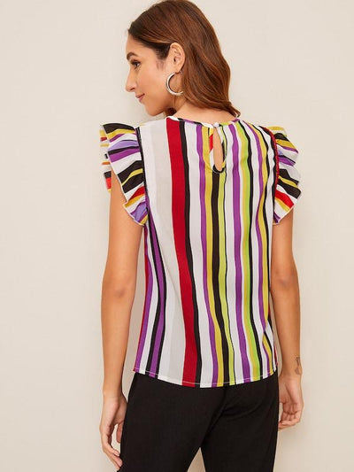 Ruffle<b style="color:White;"><font size="1"> -</font></b>Armhole Striped Top