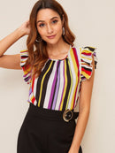 Ruffle<b style="color:White;"><font size="1"> -</font></b>Armhole Striped Top