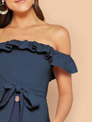 Flounce<b style="color:White;"><font size="1"> -</font></b>Foldover<b style="color:White;"><font size="1"> -</font></b>Off Shoulder Button Front Dress