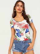 Scallop<b style="color:White;"><font size="1"> -</font></b>Trim Floral Print Tee