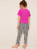 Top & Striped Pants PJ Set