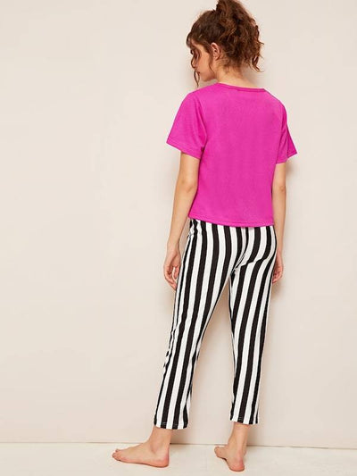 Top & Striped Pants PJ Set