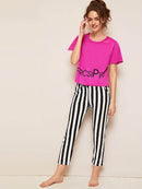 Top & Striped Pants PJ Set