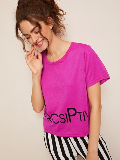 Top & Striped Pants PJ Set