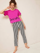 Top & Striped Pants PJ Set