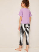 Top & Striped Pants PJ Set